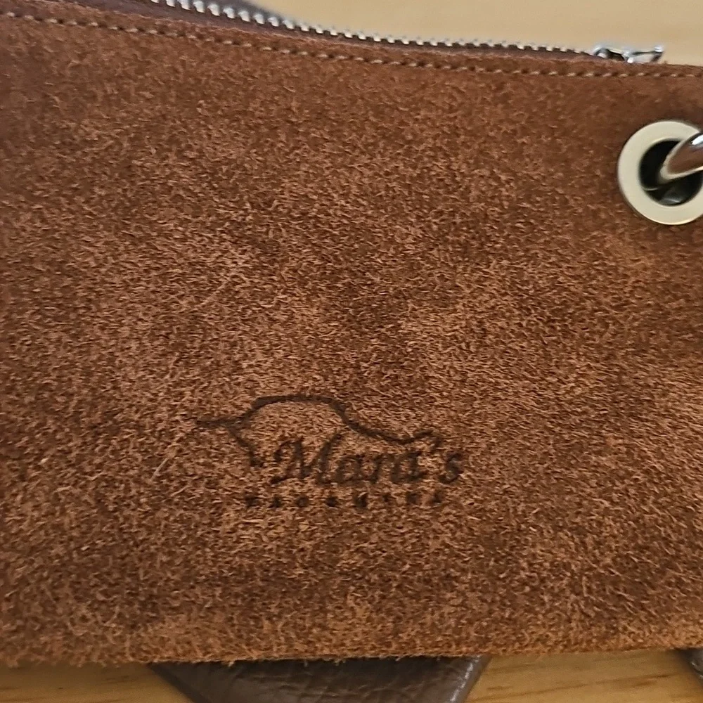 Brown Leather and‎ Suede Zippered Pouchees. Conected With Key Ring.